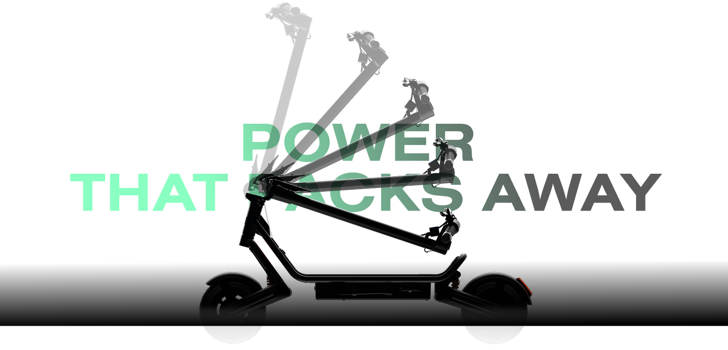 Scooter folding with text Power that packs away