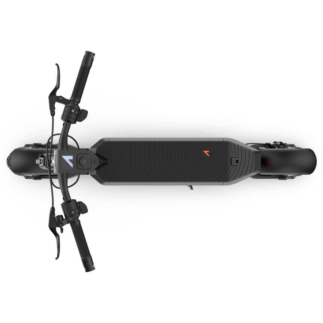 Top view of a black Apollo Phantom 2.0 electric scooter on a white background