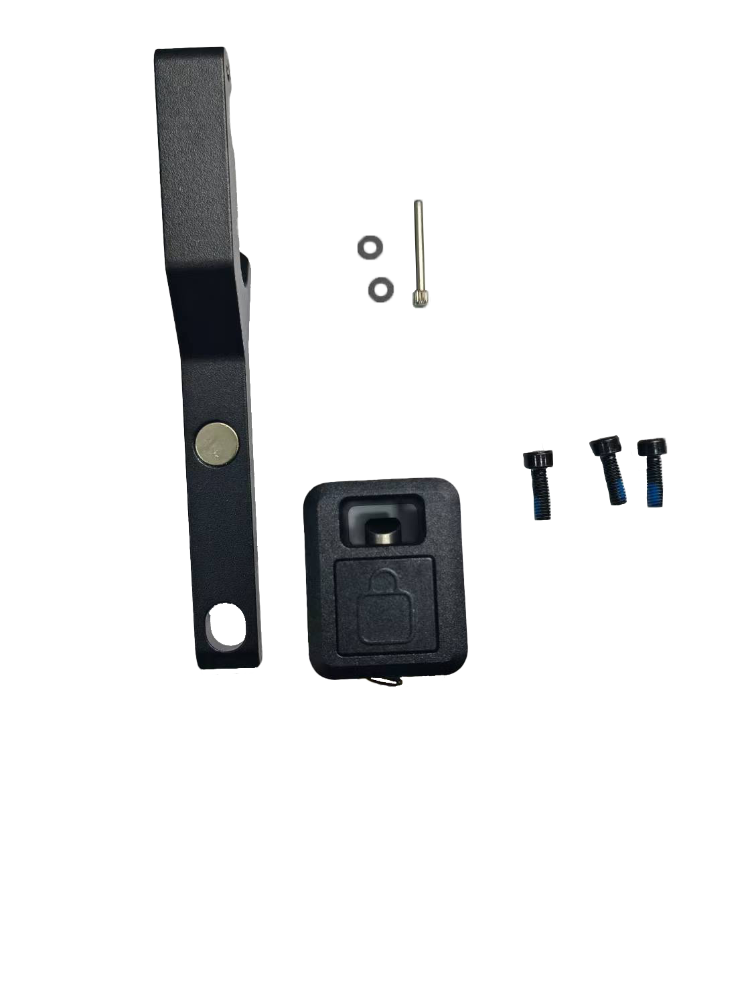 Replacement parts for Apollo Phantom 2.0 scooter, including a black hook, hook seat, key, and screws.