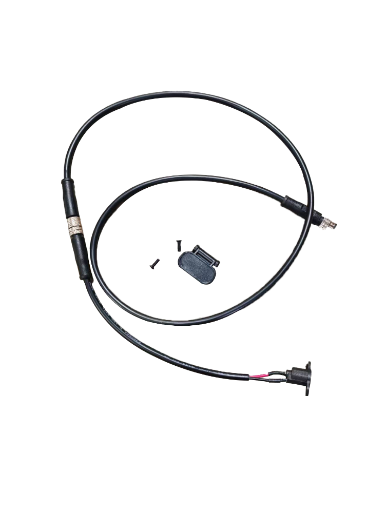 A black charging port assembly for Apollo Phantom 2.0 electric scooters, including cable, connector, and plug.