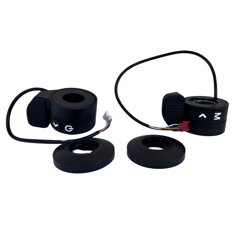 Pair of black car speakers with wiring on a white background