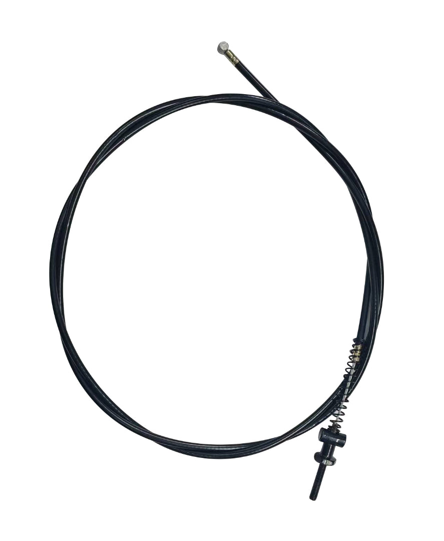 Black cable with a metal connector on a white background