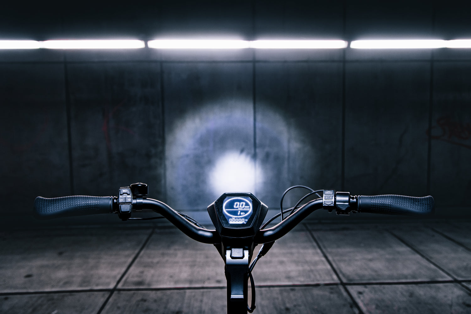 Electric Scooter with front light turned on