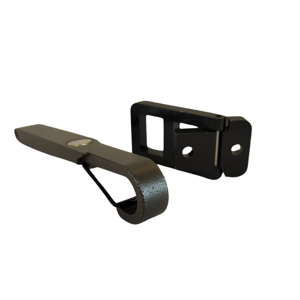 Black metal bracket on a white background