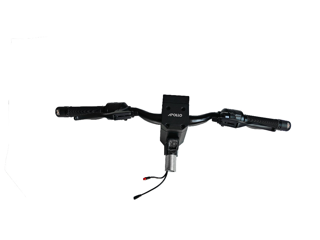 Handlebar assembly for Apollo Phantom 2.0 52V scooter, showing the front view with attached wires and controls.