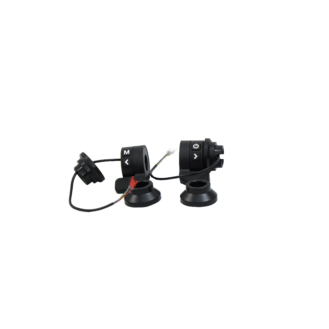 Throttle assembly for Apollo Go 2024 scooter, including acceleration throttle, regen throttle, throttle wire cover, and throttle cover, all in black.