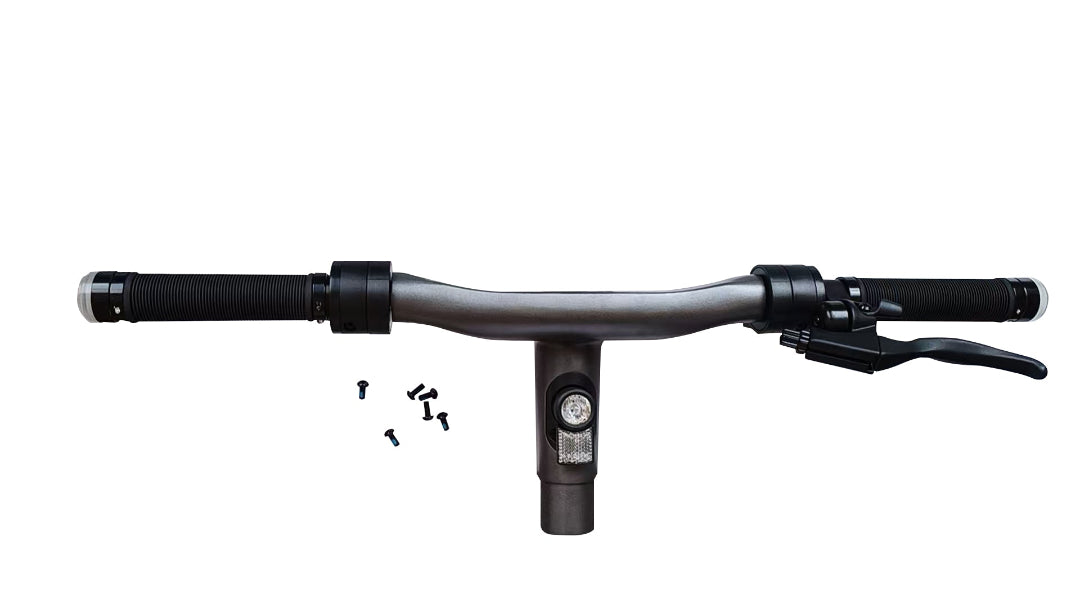 Black scooter handlebar assembly on a white background