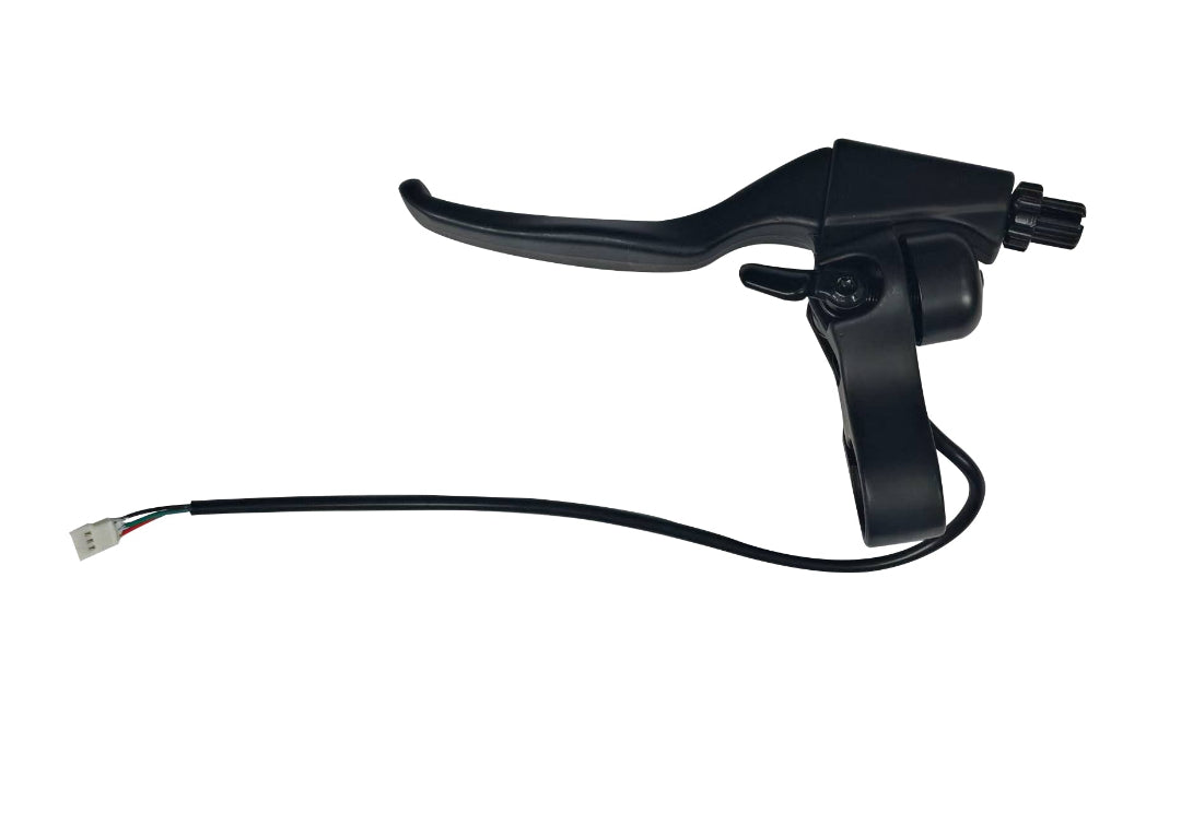 Black electric scooter brake lever with cable on a white background