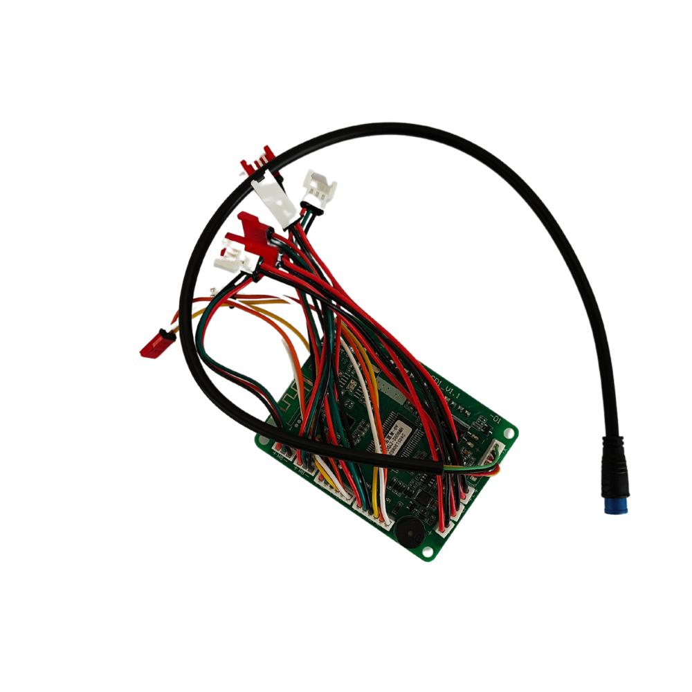 Electronic circuit board with wires on a white background