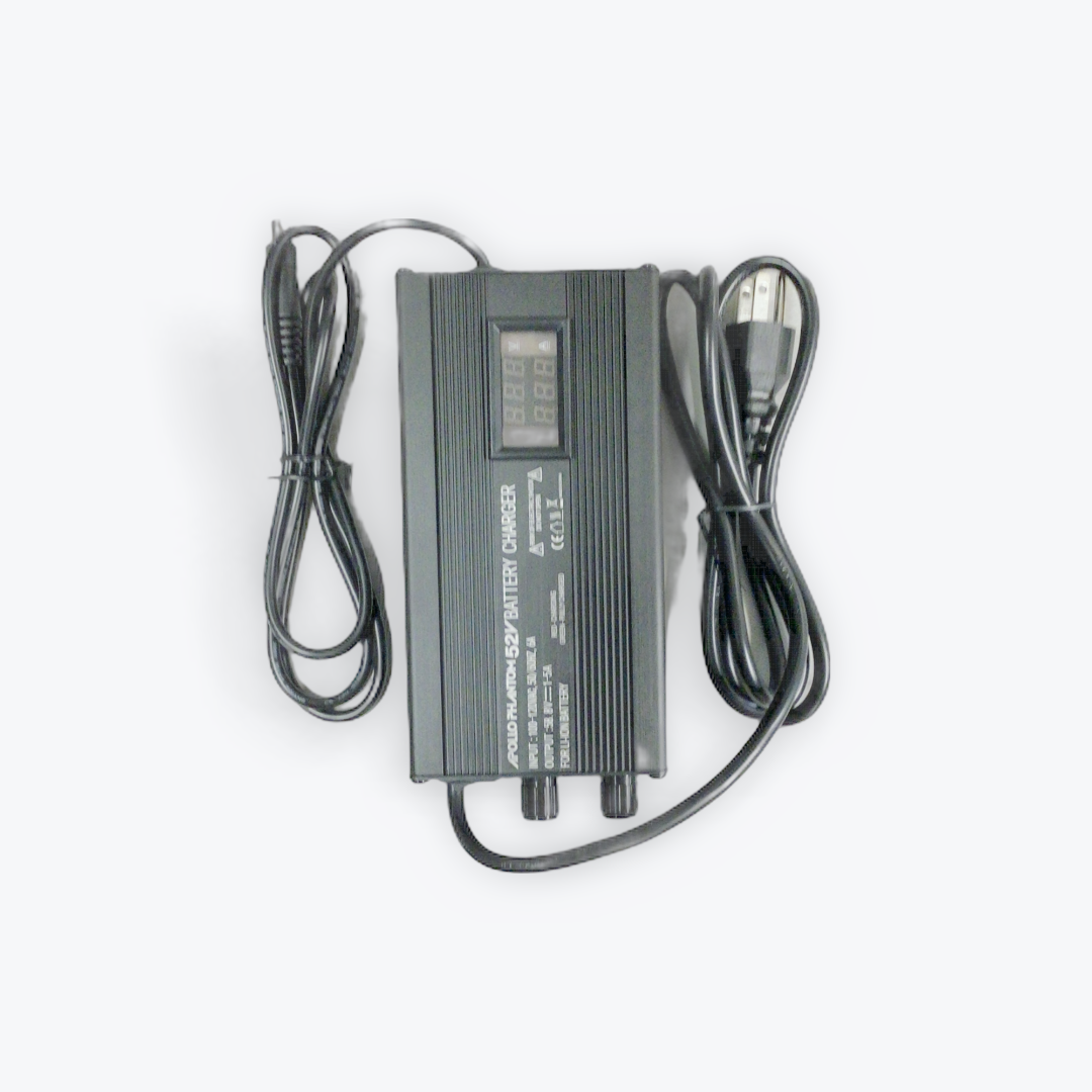 Power adapter with digital display on a white background