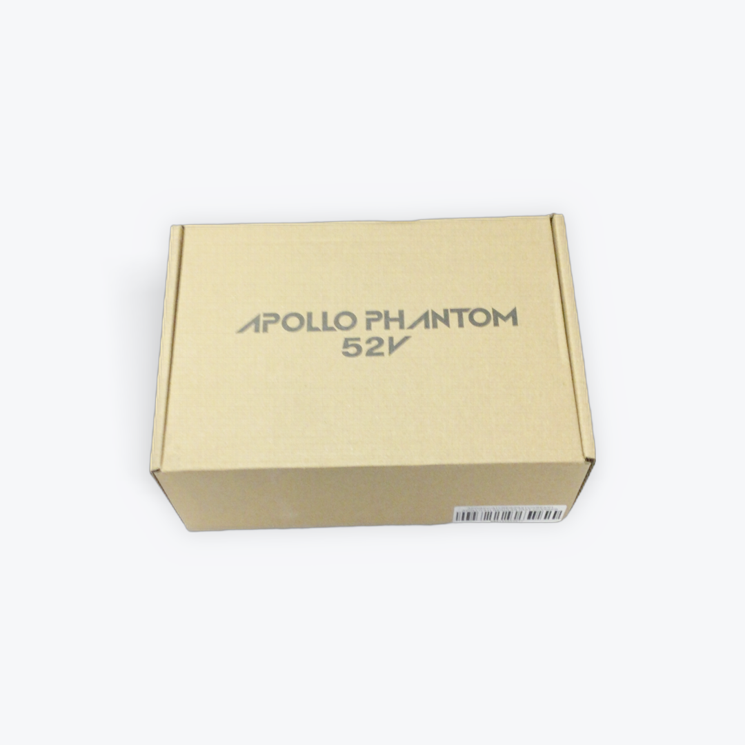 Cardboard box with 'Apollo Phantom 52V' branding on a white background