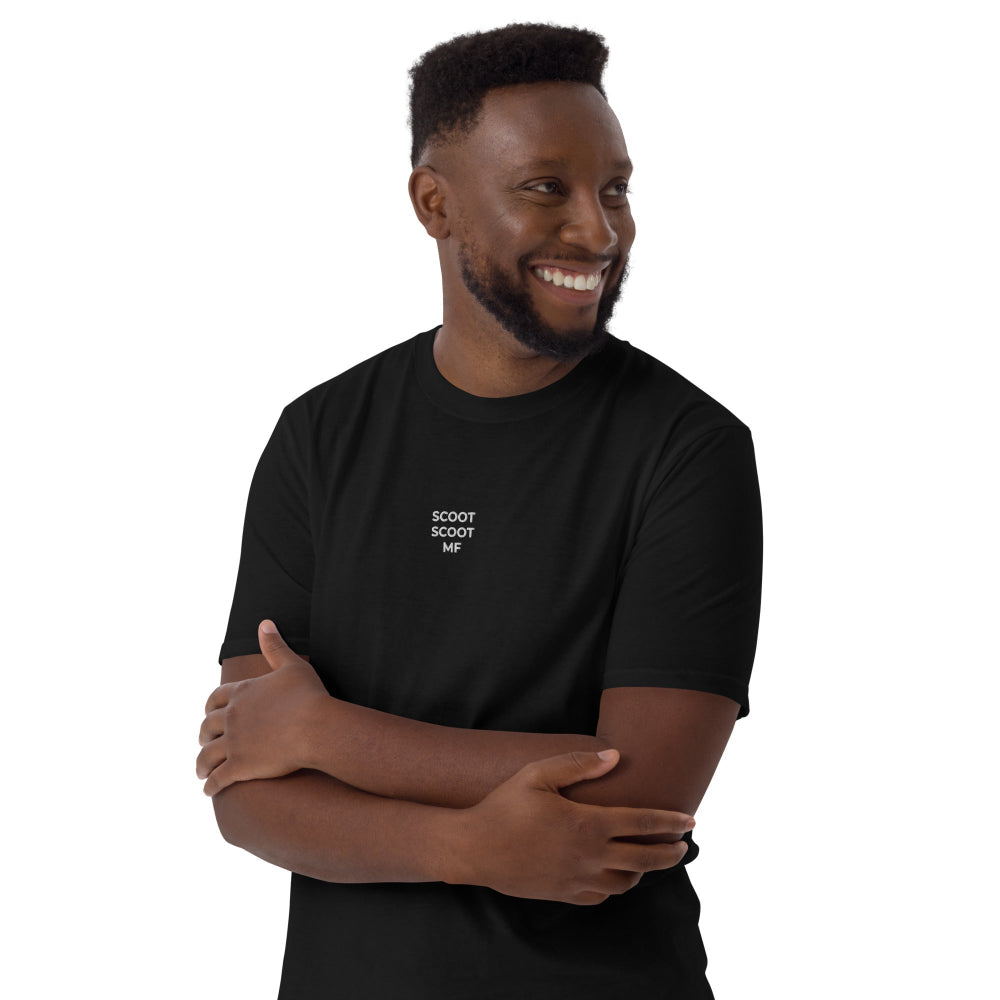 Apollo Scooters black t-shirt with words Scoot ScootBF